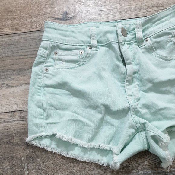 American Eagle Women Girls Jean Short Shorts Size 2 Daisy Dukes Seafoam Destress - Picture 4 of 12